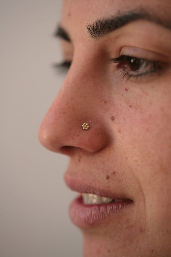 Gold nose stud, Flower nose stud, India nose stud, Solid gold nose stud, Tiny nose Stud, Nose piercing, 14k gold nose stud, Dainty, Boho