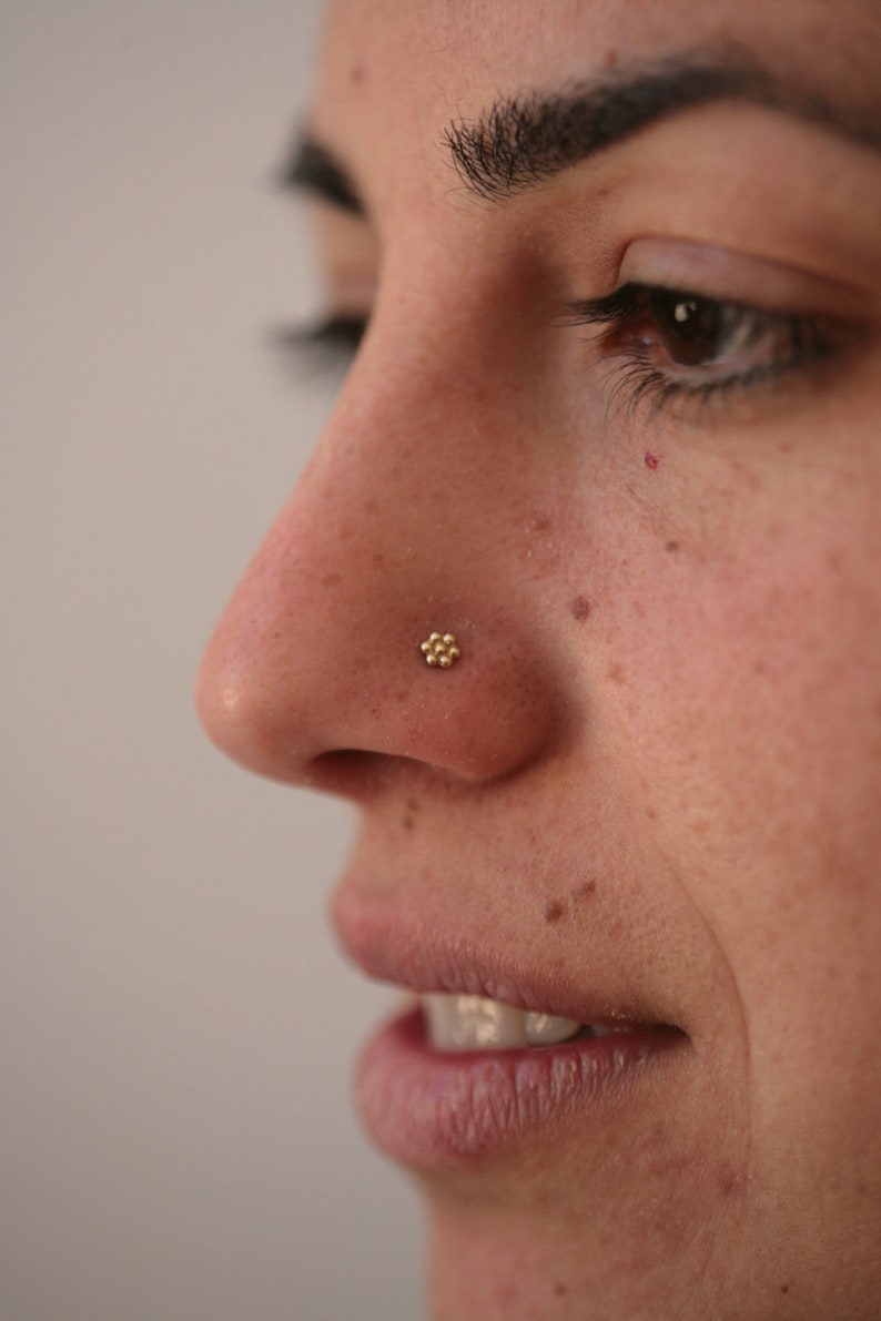 Gold nose stud, Flower nose stud, India nose stud, Solid gold nose stud, Tiny nose Stud, Nose piercing, 14k gold nose stud, Dainty, Boho image 1