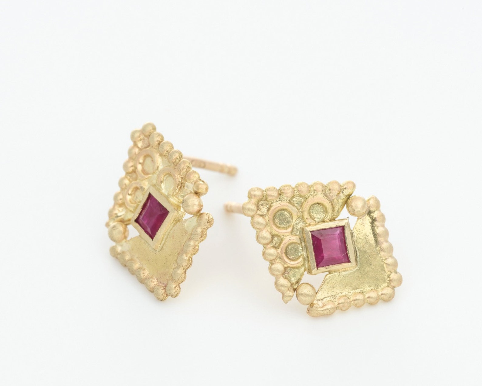 Gold Ruby Earrings Solid Gold Earrings Gemstone Stud Etsy