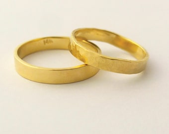 Trouwringen, trouwringen, trouwringset, minimalistische sieraden, geelgouden trouwring, 14k gouden trouwring, minimalistische trouwring