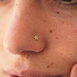 Gold nose stud, Flower nose stud, India nose stud, Solid gold nose stud, Tiny nose Stud, Nose piercing, 14k gold nose stud, Dainty, Boho image 6