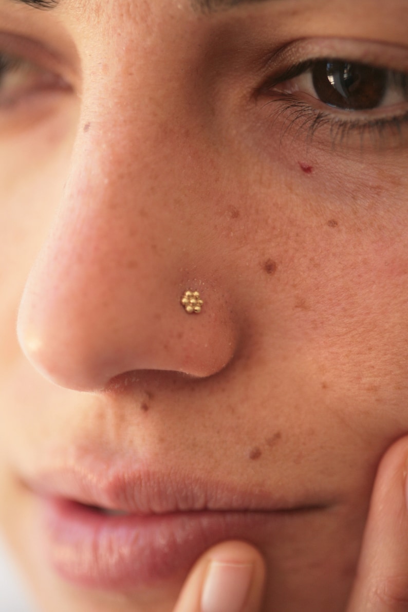 Gold nose stud, Flower nose stud, India nose stud, Solid gold nose stud, Tiny nose Stud, Nose piercing, 14k gold nose stud, Dainty, Boho image 6