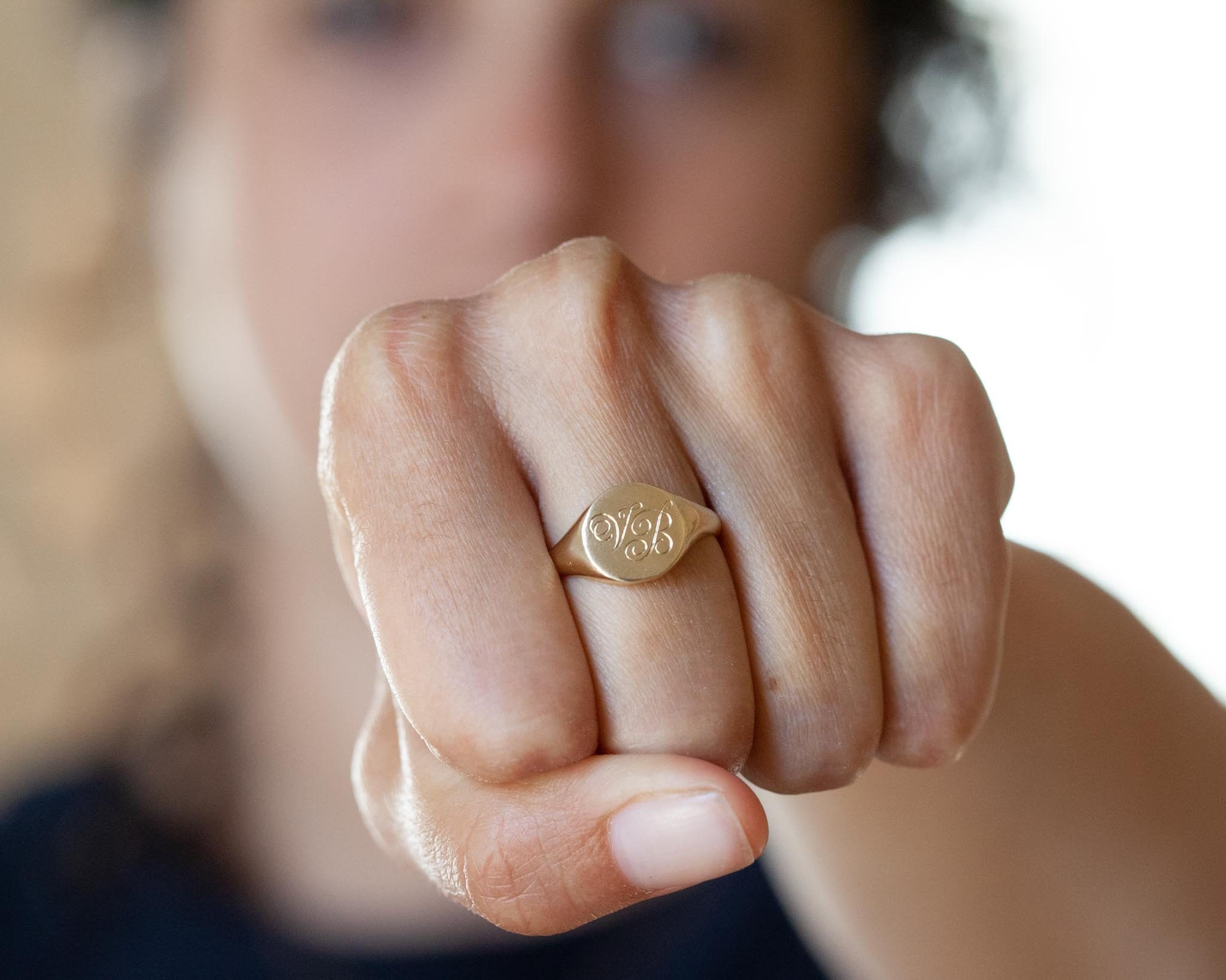 Minimalist Gold Signet Ring Face Signet Ring in 14k Gold