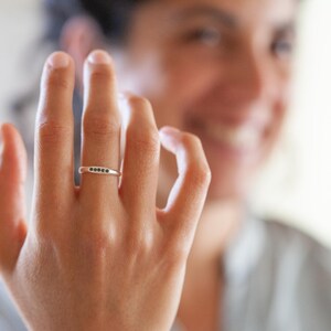 Signet ring set, Signet ring women, Black diamond ring, Ring for women, Silver signet rings, Pinky rings, Silver bar ring, Stacked rings image 5