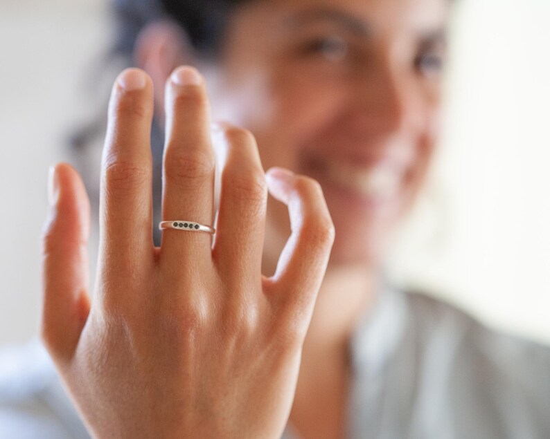 Signet ring set, Signet ring women, Black diamond ring, Ring for women, Silver signet rings, Pinky rings, Silver bar ring, Stacked rings image 5