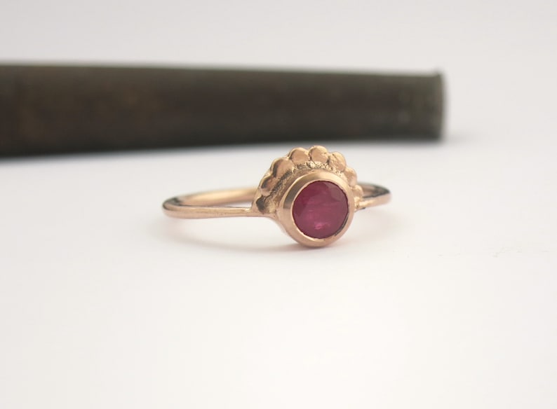 Ruby gold ring, Gemstone wedding ring, Flower engagement ring, Rose gold ring, Solitaire ruby ring, Solid gold ring, Alternative boho ring image 8