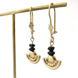Solid gold earrings, 14k drop earrings, Solid gold dangle earrings, Onyx earrings, Gold and Onyx earrings, Boho earrings, Long earrings