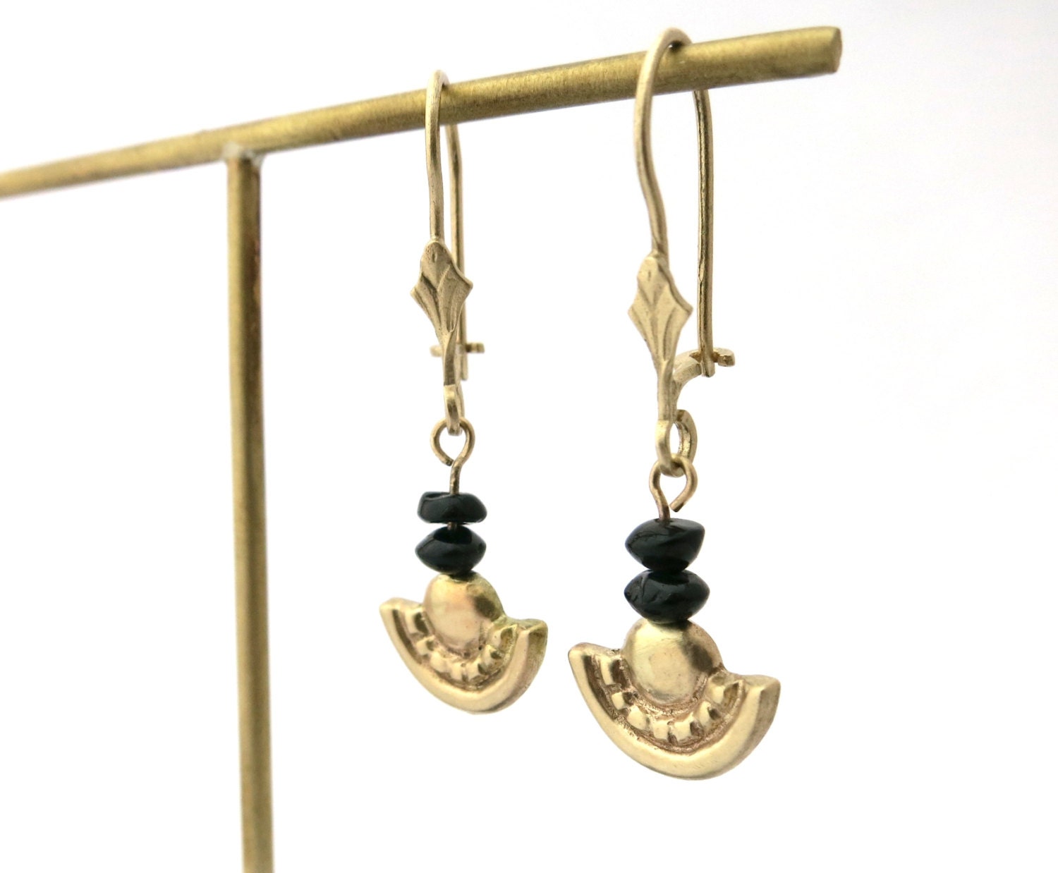 Drop Onyx Earrings Solid Gold Earrings Black and Gold Etsy