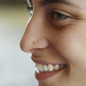 Gold nose stud, Flower nose stud, India nose stud, Solid gold nose stud, Tiny nose Stud, Nose piercing, 14k gold nose stud, Dainty, Boho image 3