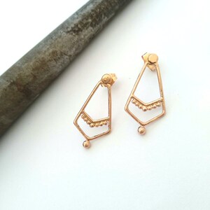 Rose gold earrings, Gold drop earrings, 14k Gold earrings, Dainty gold earrings, Solid gold earrings, Unique gold earrings, 14k post earring