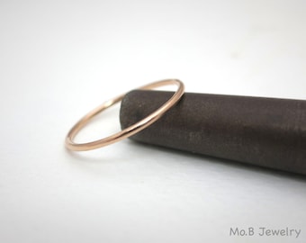 Anillo de oro macizo, anillo fino, anillo de oro rosa, alianza de oro delgada, anillo de oro macizo de 1 mm, anillo de oro apilable, alianza de boda para mujer, anillo de oro de 14 quilates