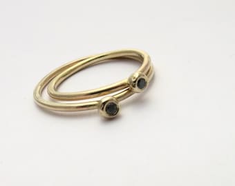 Black diamond ring, 14k gold ring, Stacked diamond ring, Engagement ring, Dainty diamond ring, Minimalist gold ring, Skinny gold ring, Solid