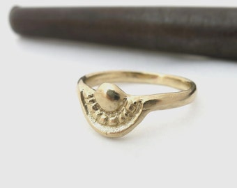 Solid gold ring, Yellow gold ring, Gold boho jewelry, Antique style ring, 14k gold ring, Boho gold ring, Alternative wedding ring, Arc ring