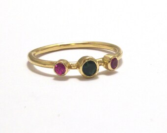 Gold ruby ring, Multi stone ring, 14k gold ring, Gemstone wedding ring, Gold rings for women, Tourmaline ring, Dainty gold ring, Solid gold