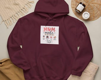 Sudadera con capucha ilustrada de corazón para mamá, suave forro polar, sudadera con estampado gráfico de la vida de mamá