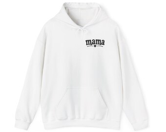 Mamá - Modo Mamá, Sudadera con capucha Vida de Mamá / Logotipo Corazón de Mamá en el pecho, Ilustración de Deberes de Mamá en la espalda