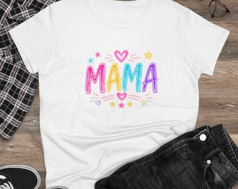 Camiseta de mujer con estampado de garabatos de arcoíris "Mamá"