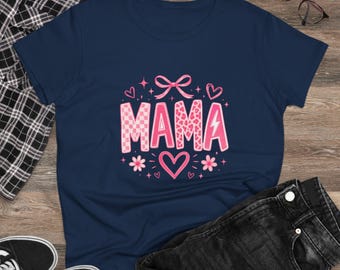 Camiseta rosa para mujer con diseño de corazón y dibujo de mamá / Camiseta para el Día de la Madre