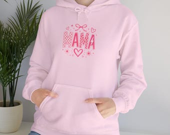 Sudadera con capucha Mama Heart Script / Sudadera rosa Mama Mom