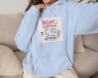 Sudadera con capucha tipográfica "Mom Life" / Sudadera "Mamá, café, caos"