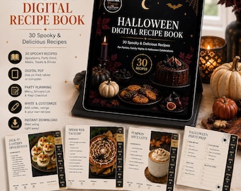 Halloween Cookbook Printable | 30 Spooky Recipes, Party Food, Treats & Desserts | Digital Recipe Book PDF