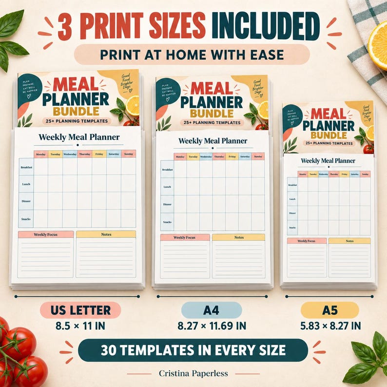 Meal Planner Printable Bundle, Weekly Menu Planner, Grocery List ...