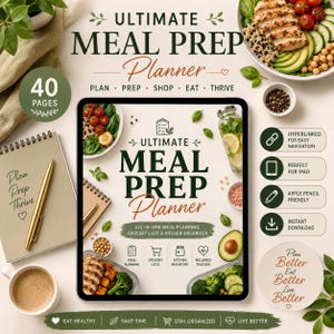 Ultimate Meal Prep Planner | Hyperlinked iPad Planner | Digital Meal Planner | Grocery List | Healthy Eating Planner | GoodNotes PDF