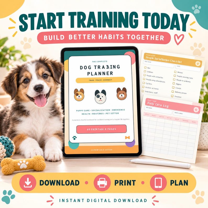 Dog Training Planner Printable & iPad, Puppy Training Tracker ...