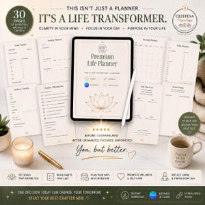 Ultimate Life Planner | Canva Editable Digital Planner | 30-Page Hyperlinked PDF | Goal, Habit & Wellness Planner | Printable Journal