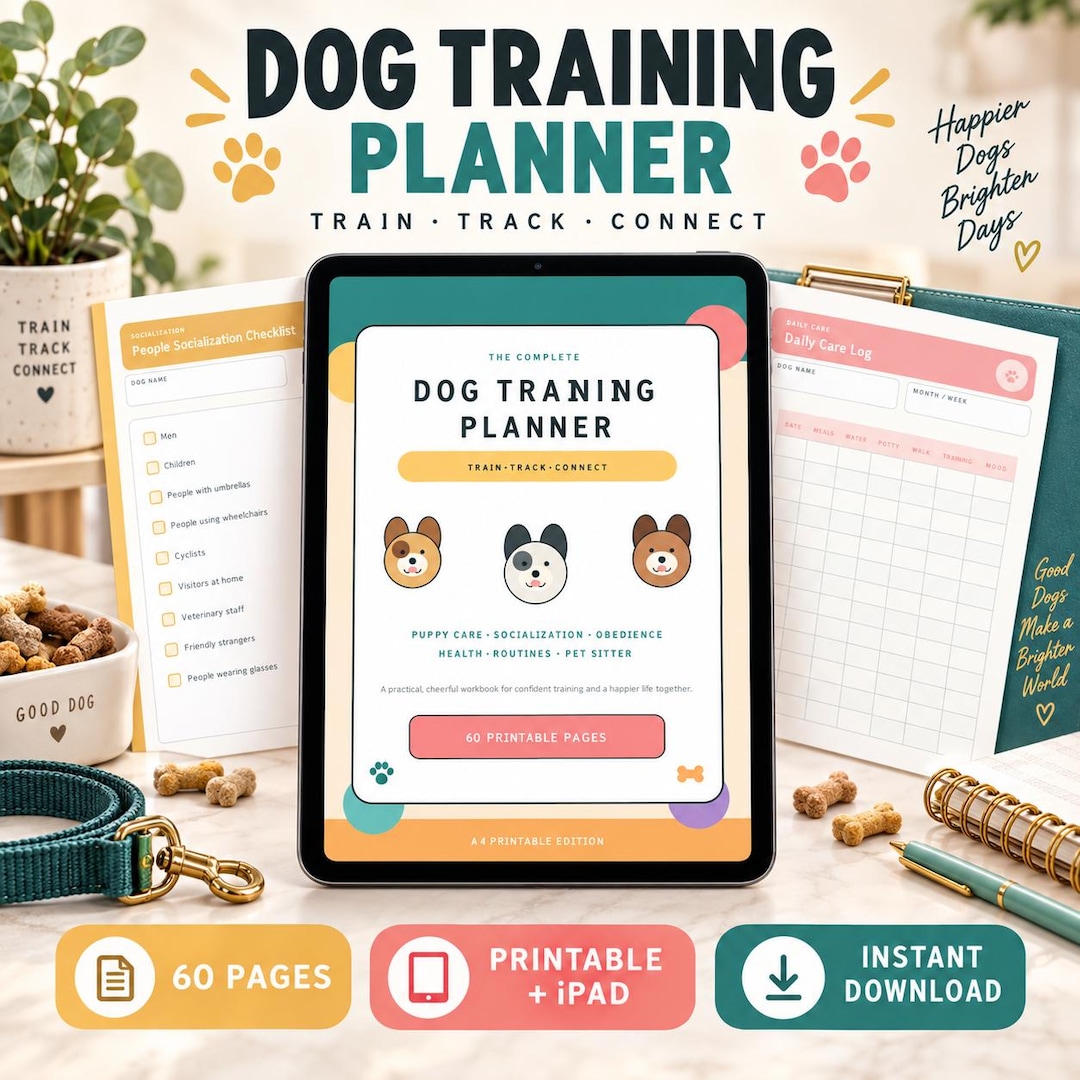 Dog Training Planner Printable & iPad, Puppy Training Tracker ...