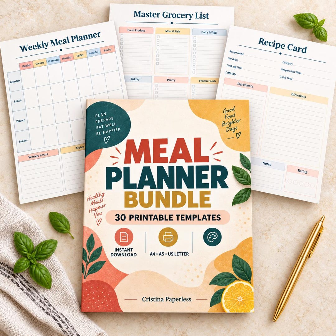 Meal Planner Printable Bundle, Weekly Menu Planner, Grocery List ...