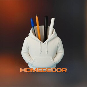 3d printed hoodie shaped pen holder pot. Novelty hoodie design desk organiser.