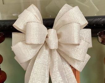 Shimmering Ivory Linen Burlap 12” wide  Streamers 36” long Christmas lantern wreath decoration Wedding pew tree topper