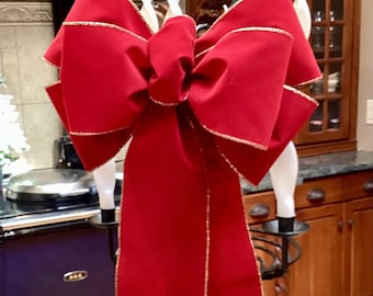Huge 14” wide Christmas Red Velvet bow for indoor or outdoors  Tree Topper large wreaths lantern posts decor