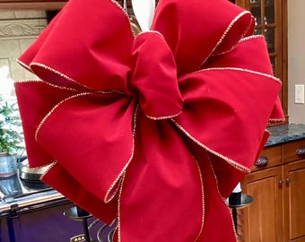 Christmas Red Velvet bow 15” wide for indoor or outdoor  Tree Topper large wreaths lantern posts decor