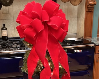 Bright Red Velvet ribbon  12” wide bow  36” streamers for lantern wreath wedding  decoration  tree topper