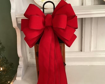 Bright Red Velvet ribbon  11” wide bow  4 streamers for lantern wreath decoration wedding  decoration  tree topper