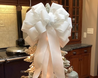 Pure white Velvet 13” wide bow Celebration of Life Funerals Christmas lantern wreath decoration Wedding pew decoration tree topper Bow