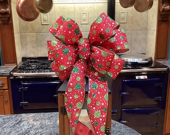Bright Red Glitter Polka Dots ribbon  10”  wide bow  16” streamers for lantern wreath  decoration  small tree topper
