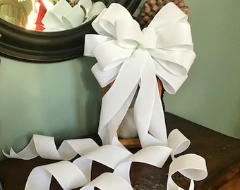 Pure white Velvet 12” wide bow Celebration of Life Funerals Christmas lantern wreath decoration Wedding pew decoration tree topper Bow