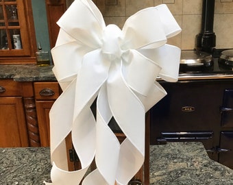 Pure White Velvet 11” wide Bow Celebration of Life Funerals Christmas lantern wreath decoration Wedding pew tree topper bow