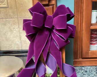Regal Royal Purple Velvet 12”  wide bow Funerals Christmas lantern wreath decoration Wedding pew decoration tree topper