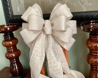 Shimmering Ivory Linen Burlap 12” wide Celebration of Life Funerals Christmas lantern wreath decoration Wedding pew tree topper