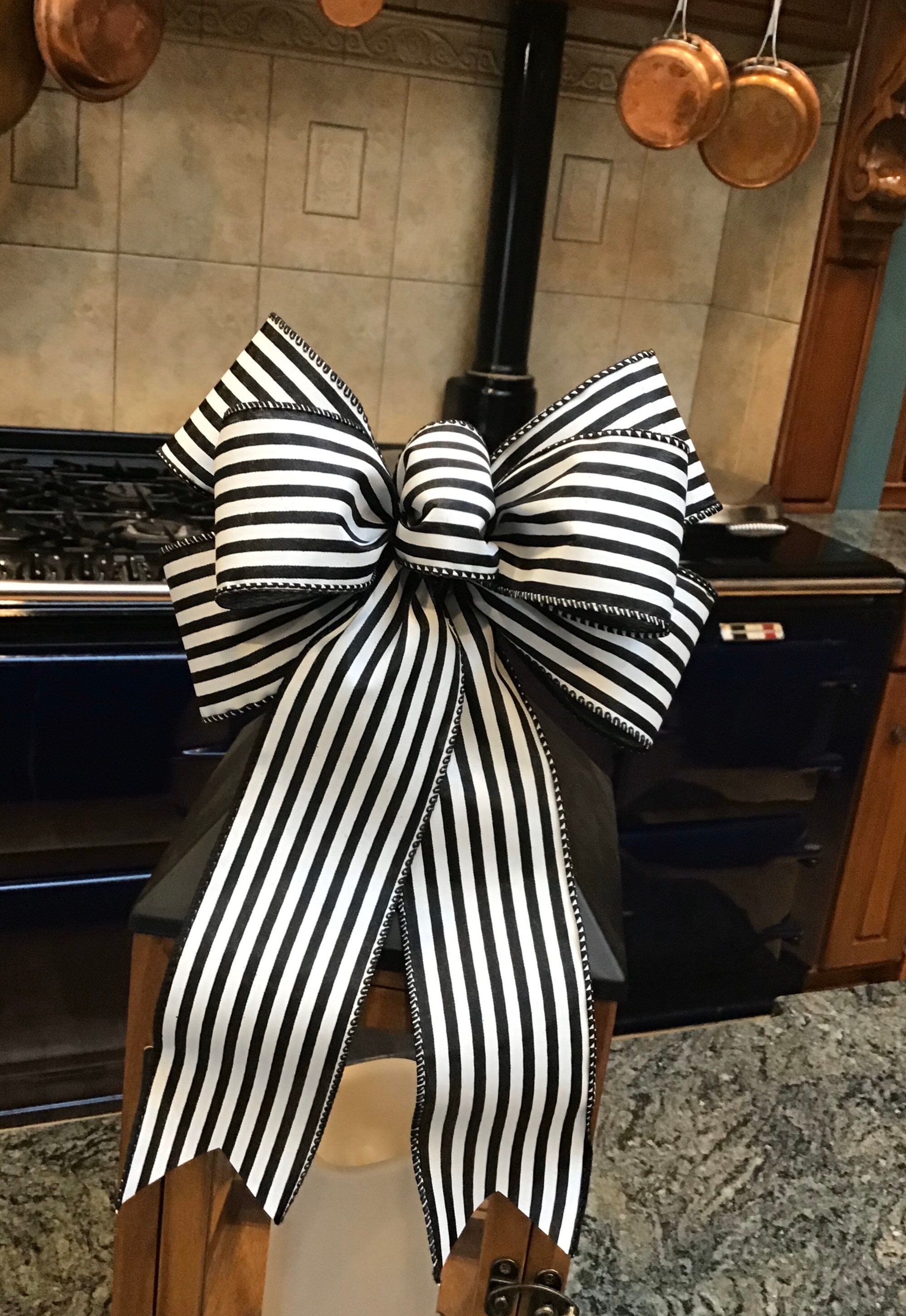 Black & White Cabana stripe ribbon  8” wide bow  for wreath decoratio…
