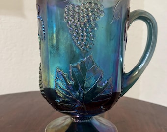 Vintage Carnival or Indiana Glass Pitcher: Iridescent Blue Harvest Grape 64oz