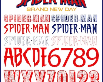 Spider-Man Brand New Day Font (Alphabets & Digits) PNG Bundle, Digital Download, Sublimation Png