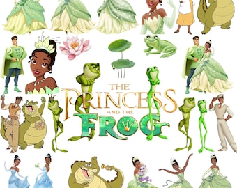 Princess and The Frog PNG Bundle, Tiana Png Bundle, Frog Prince, Prince Naveen Png, Tiana Clipart, Princess and The Frog Birthday Png's