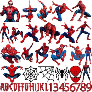 Puede incluir: Una colección de pegatinas del personaje Spider-Man en varias poses de acción, incluyendo colgado, agachado y saltando. El set incluye iconos de telarañas negras, un logo de araña, una máscara, las letras A-Z y los números 0-9.