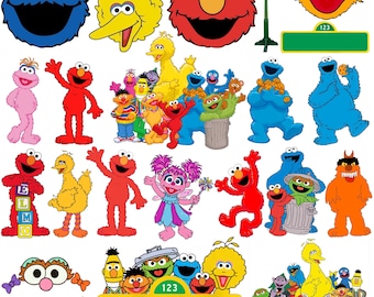 Pacchetto PNG dei personaggi di Street Monsters, Pacchetto PNG dei mostri di Sesame Street, Insegna di Sesame Street, Trasferimento DTF, Elmo e amici, Big Bird PNG