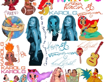 Karol G PNG デザインバンドル、Karl G グッズ、Tropicoqueta ニューアルバム PNG バンドル、Karol G シャツ PNG、Karol G Viajando El Mundo コンサート PNG
